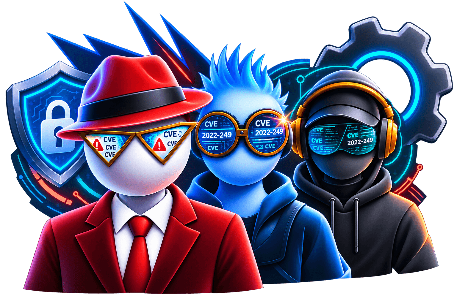 Illustration of three offensive security professionals