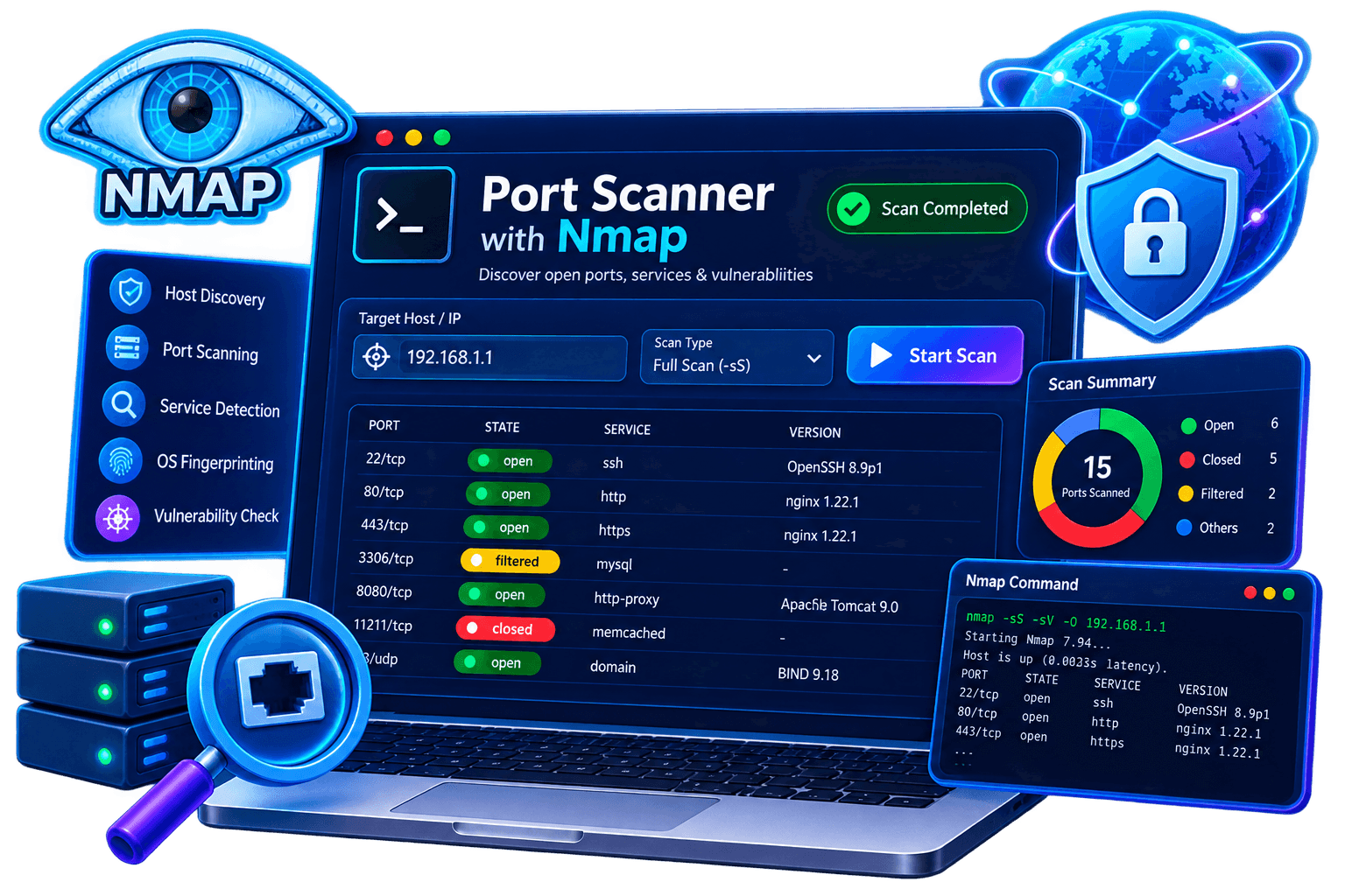 Port scanner dashboard and network recon visualization