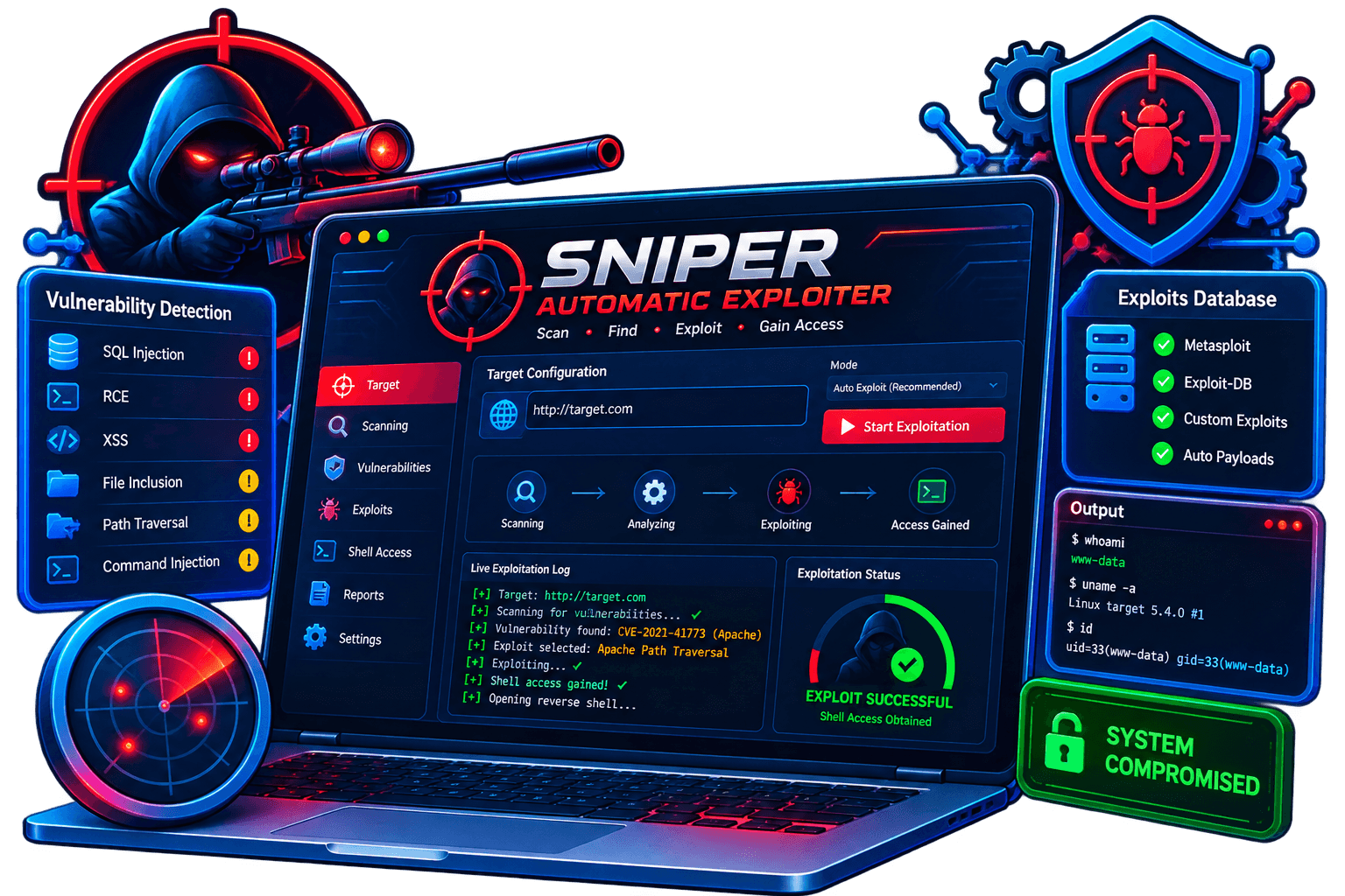 Sniper automatic exploiter dashboard visualization