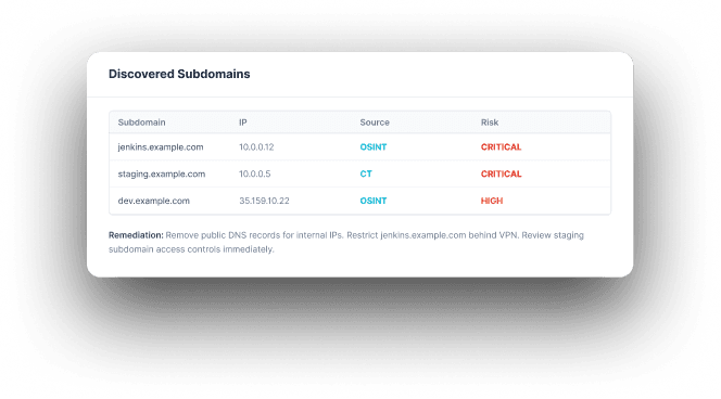SubScan discovered subdomains table foreground